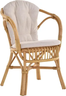 Produktbild von KRINES HOME Klassischer Flecht-Sessel im skandinavischem Stil / Korb-Stuhl aus Natur-Rattan (Honig mit Kissen)
