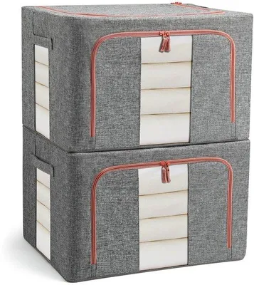 Productafbeelding van Ibenzoa® Opvouwbare opbergbox met metalen frame, geschikt voor het opbergen van kleding en beddengoed, gemaakt van Oxford-stof, grijs, 22 liter (40 x 30 x 20 cm), set van 2, met zichtvenster, 2 ritsen