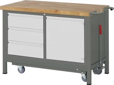 Immagine prodotto di Banco da lavoro STIER Premium, con telaio abs., 3 cassetti e 1 anta, 125x70x88 cm, acciaio e faggio
