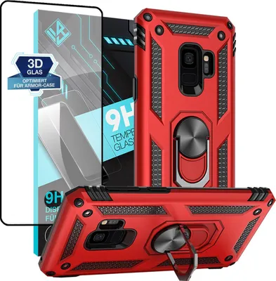 Produktbild von Armor Outdoor Handyhülle für Samsung Galaxy S9 Handy Panzer Case Schutzhülle mit 9H Displayglas Displayschutz Farbe: Rot