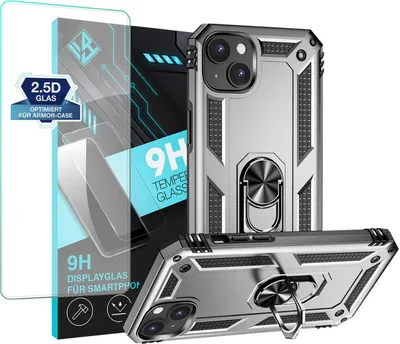 Produktbild von Armor Outdoor Handyhülle für Apple iPhone 14 Handy Panzer Case Schutzhülle mit 9H Displayglas Displayschutz Farbe: Silber