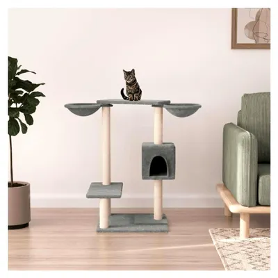 Produktbild von Kratzbaum mit Kratzsäulen in Hellgrau, 82 cm, Katzenmöbel und Kratztonne für Katzen