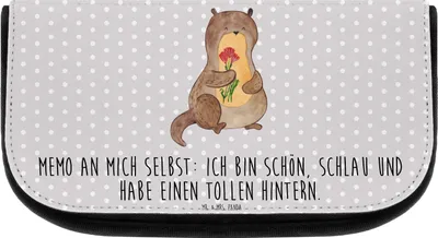 Produktbild von Mr. & Mrs. Panda Kulturtasche Otter Blumenstrauß - Grau Pastell - Geschenk, Seeotter, Süß, Fischotter, Schminktasche, Waschbeutel, kulturtäschchen, Achtsamkeit, Organizer