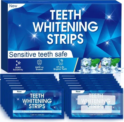 Produktbild von Whitening Strips Bleaching Zähne Stripes: Zähne Aufhellen, Zahnaufhellungsstreifen, 28 Bleaching Streifen-14 Whitening-Sitzungen, Non-Sensit