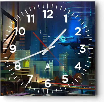 Produktbild von Wanduhr - Quadrat - Glasuhr - Fantasie Stadt - 40x40cm - Schleichendes Uhrwerk - Lautlos - zum Aufhängen bereit - Dekoration Modern - Wanddekoration aus Glas - C4AC40x40-3890