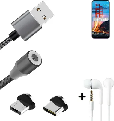 Produktbild von K-S-Trade® Hochwertiges Magnet-Lade-kabel Sync-Kabel Daten-Kabel + Kopfhörer kompatibel mit ZTE Blade V2020 mit USB-Typ-C-Anschluss und