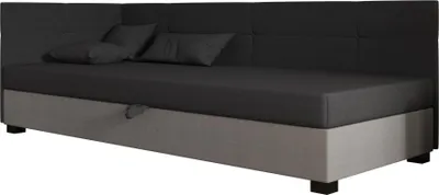 Obrázok produktu pre AURA SOFA Boxspringová posteľ DYLAN PLUS 80x195 Kompletná sada s matracom Bonell, čalúnená posteľ s úložným priestorom – sivá/tmavo sivá, SAWANA 21/05