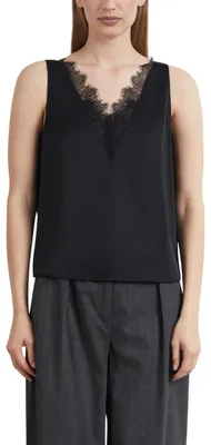 Produktbild von Comma Damen Satin Bluse V-Ausschnitt Ärmellos Spitze Grau/Schwarz Größe 36