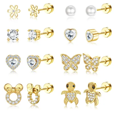 Image de Solidchoice - Coffret de 8 paires de boucles d'oreilles argentées pour filles