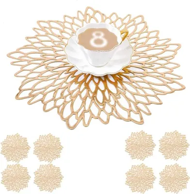 Produktbild von Gold platzsets und untersetzer Rund, Gold Tischsets Rund fš¹r Weihnachten, Bankett, Geburtstag, Hochzeit, (8-er Set), Abwischbar, 38 cm