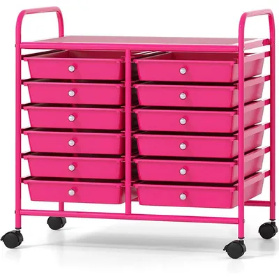 Obrázek produktu pro Vozík s 12 stohovatelnými zásuvkami MY45813, 64 × 38 × 62 cm, růžový