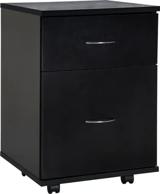 Produktbild von HOMCOM Büro- und Heim-Schubladentyp, mobiler Aktenschrank aus Holz mit Rollen und 2 Schubladen, 41 x 39 x 58 cm, Schwarz