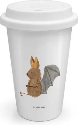 Produktbild von Mr. & Mrs. Panda Thermobecher Fledermaus Sitzen - Weiß - Geschenk, becher kaffee, Fledermäuse, Entspannen, Kaffeebecher To Go, ToGo, Coffee, Motivation, Lustige Sprüche
