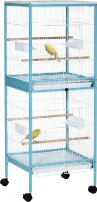 Produktbild von PawHut Vogelkäfig 2-in-1, Innenvoliere mit 4 Schwenkrädern, herausnehmbaren Tabletts und Kunststoffbehältern, 51,5 x 50 x 140 cm, blau