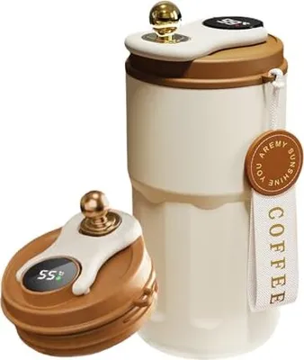 Produktbild von Amfun Coffee Becher Go, 420 ml Digitaldisplay, Thermalbecher, Kaffee, tragbares Vakuum-Isolierreisen 316 Edelstahl Deckellecks als