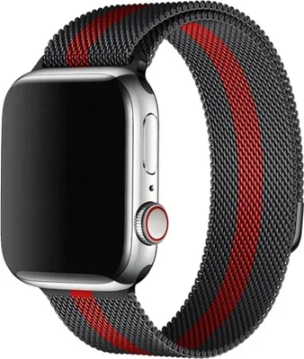 Produktbild von Apple Watch Milanese Edelstahl Armband Schwarz/Rot mit Magnetverschluss 38/40mm für Watch Serie 8/7/6/5/4/3/2/1/SE Universal, Fachhändler, DE, Blitzversand