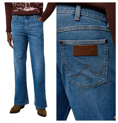Obrázek produktu pro Wrangler | Pánské džíny, volný střih, modrá barva, denim, pružný materiál, střih bootcut, pohodlný střih, klasické džíny, velikost W31, délka L34