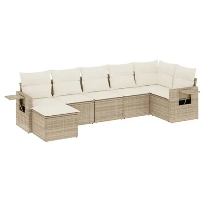 Produktbild von Modulares 7-tlg. Garten-Sofaset, Poly Rattan Beige, mit Stauraum, wasserabweisendem Beutel, klappbaren Ablagen, UV-beständig