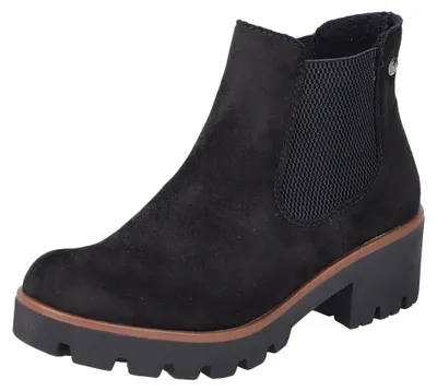 Zdjęcie produktu dla Rieker 79265-00 damskie, buty za kostkę, syntetyczne, czarne, ciepła podszewka, - buty damskie modne buty za kostkę / botki, czarne, wysokość obcasa: 30 mm