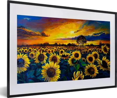 Produktbild von MuchoWow® Gerahmtes Poster Gemälde - Ölfarbe - Blumen - Sonnenblume 60x40 cm - Poster mit Schwarzem Bilderrahmen Wandposter Rahmen Foto Bilder - Schlafzimmer - Plakat in Rahmen - Drucken