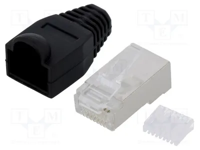 Image de 2 connecteurs à broches : 8. Catégorie : 6. RJ45 blindé, avec système de protection. MP0022. Connecteur RJ