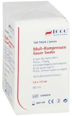 Image de Compresses de gaze Rogg 7,5x7,5 cm non stériles 8 fois 100 pces