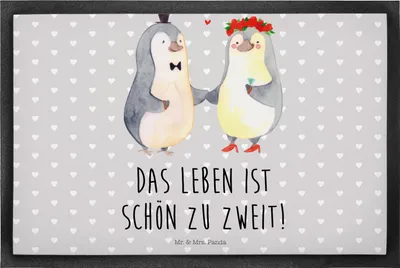 Produktbild von Mr. & Mrs. Panda fußmatte Pinguin Heirat 50 x 75 cm - Grau Pastell - Geschenk, Verheiratet, Freundin, bodenmatte, Hochzeit, Just Married, Gummimatte, Frau, Fußabtreter