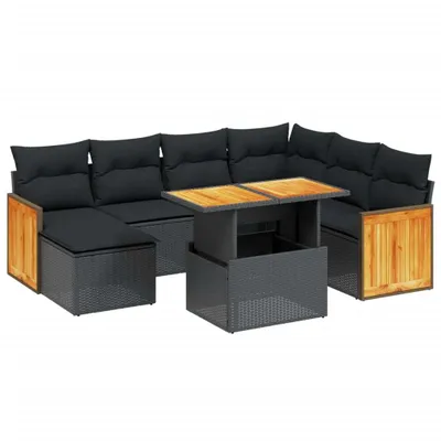 Produktbild von 8-tlg. Garten-Sofagarnitur mit Kissen Schwarz Poly Rattan