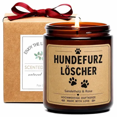 Productafbeelding van Geurkaars "Hondenfout" - Blusmiddel, sandelhout, roos - bruin glas - 200g