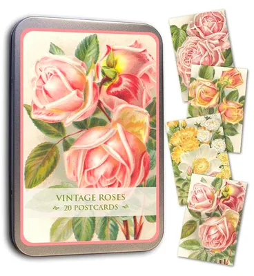 Image de Carte postale dans une boîte en fer-blanc Roses vintage