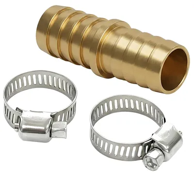 Productafbeelding van Messing slangverbinder 3/4 inch buitendraad met 2 slangklemmen voor tuinslang