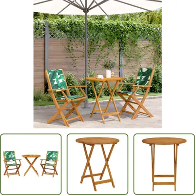 Produktbild von The Living Store 3-tlg. Bistro-Set Blattmuster Stoff und Massivholz