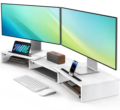Immagine prodotto di Supporto per monitor con 3 ripiani regolabili, bianco, per 2 monitor