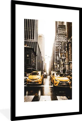 Produktbild von MuchoWow® MuchoWow® Gerahmtes Poster Gold - Taxis - New York 60x90 cm - Poster mit zchwarzem Bilderrahmen - Dekoration - Wandposter Wohnzimmer - Hochwertig