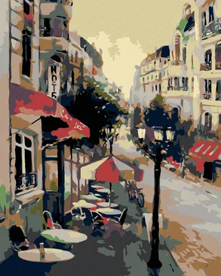 Immagine prodotto di Zuty - Dipingere con i numeri - SEDUTI DAVANTI ALL'HOTEL, 40x50 cm, senza cornice e senza tela