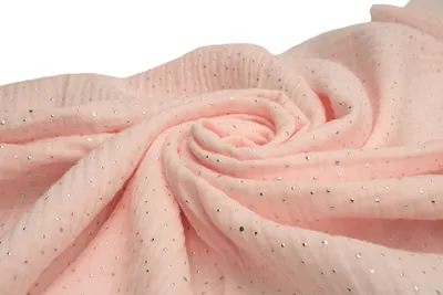 Immagine prodotto di Tessuto mussola di cotone con pois argentati, doppia garza, rosa cipria 50 x 130 cm