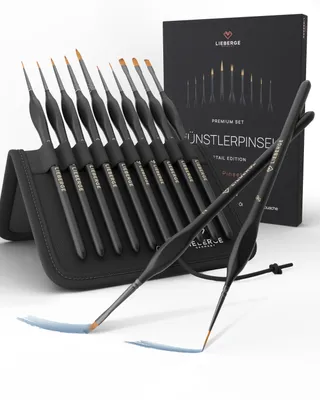 Produktbild von LIEBERGE Premium Detail Pinselset Acrylfarben – 10 extra feine Pinsel für höchste Präzision – Acrylpinsel, Aquarellpinsel, Modellbau