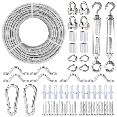 Productafbeelding van Set van 5 mm staalkabel, set roestvrijstalen spanclips met 7x7 draden, 30 meter PVC-gecoate staalkabel voor terrashekken, luifels, hanglampen en waslijnen.