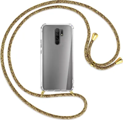 Produktbild von Handykette Backcover-Schutzhülle mit Band (Metall goldfarben) für Xiaomi Redmi 9 - braun+beige