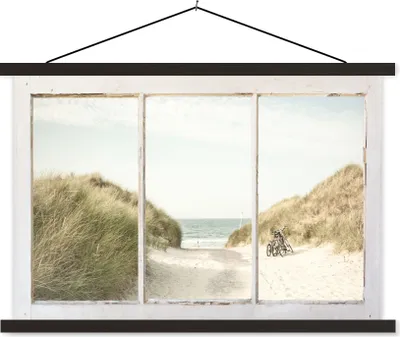 Produktbild von MuchoWow® Textilposter Aussicht - Strand - Meer 150x100 cm mit schwarzem Rahmen - Schlafzimmer