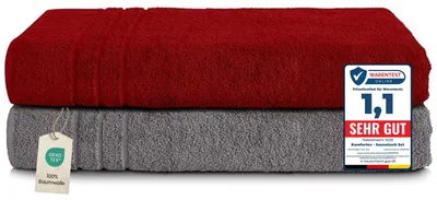 Produktbild von Komfortec 2er Saunahandtuch Set 80x200 cm, Große Saunatücher aus 100% Baumwolle, Sauna Handtücher, Flauschig und Saugstark, Schnelltrocknend