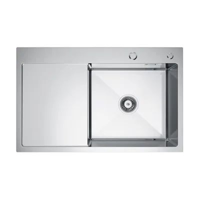 Immagine prodotto di VBChome Lavello da cucina 78×49 cm in acciaio inossidabile color acciaio con sgocciolatoio a sinistra – Lavello a vasca singola da incasso, profondità 21 cm, mobile sottolavello minimo 50 cm