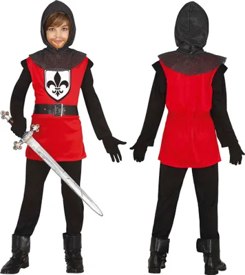 A child wearing a knight costume, shown from front and back.