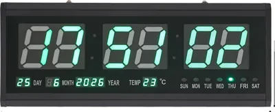 Immagine prodotto di Orologio da parete digitale, indicatore di temperatura e data, doppia modalità ora, verde