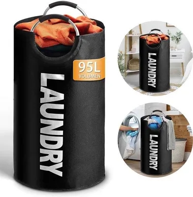 Productafbeelding van 95 liter, grote, inklapbare wasmand, inklapbare wasmand, wasgoedverzamelaar, wasmanden met handvat, geschikt voor slaapkamer, badkamer