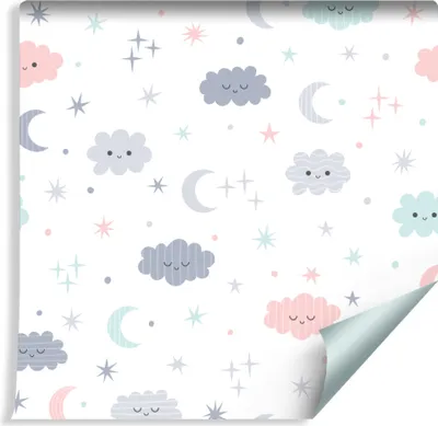 Produktbild von 10m VLIES TAPETE Rolle Kinderzimmer Sterne Monde Wolken Himmel Kugeln XXL