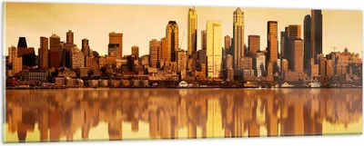 Produktbild von Bilder auf glas - Stadt Wolkenkratzer Wasser - 90x30cm - Glasbilder - Wandbilder - Kunstdruck - zum Aufhängen bereit - Wanddekoration aus Glas - Glas Bilder - Wandbild auf Glas - GAB90x30-0118
