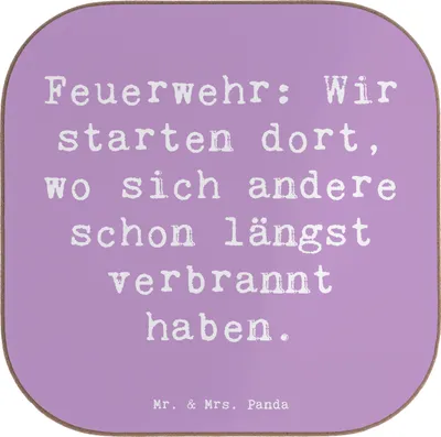 Produktbild von Mr. & Mrs. Panda Tassenuntersetzer Spruch Feuerwehrmann Helden - Lavendeltraum - Geschenk, Mut, Berufsprodukte, Geschenkideen, Tassen Untersetzer, Anerkennung, Gläser
