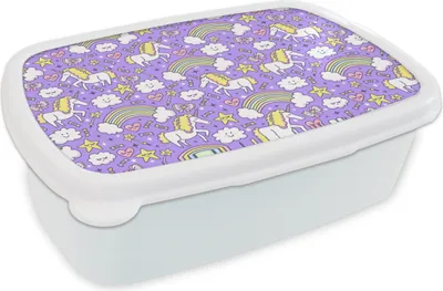 Produktbild von KitchenYeah® Lunchbox Brotzeit Brotdose 17x11 cm Einhorn - Muster - Regenbogen - Kind Kinder Brotzeitdose - Lunch Box - Kinder - Sandwich-Box - Schulbox - Lunch Boxen