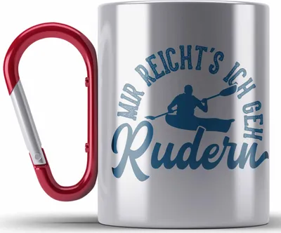 Produktbild von Trendation - Rudern Edelstahl Tasse Karabiner Geschenk Ruderer Mir Reichts Ich Geh Rudern Geschenkidee Paddel-Sport Lustiger Spruch (Rot)